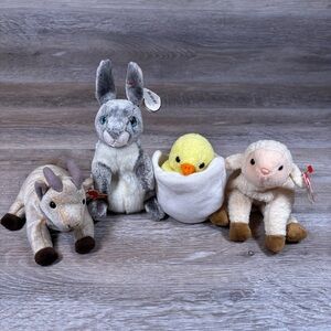 TY Beanie Babies Collection Farm Animals Lot Ewey, Eggbert, Hopper, Goatee‎